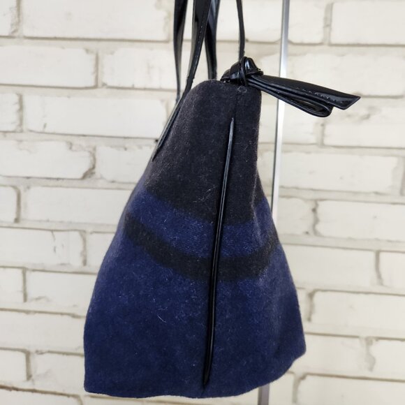 Nwot Coach Wool Blue & Black Satchel Handbag Purse - Picture 6 of 15
